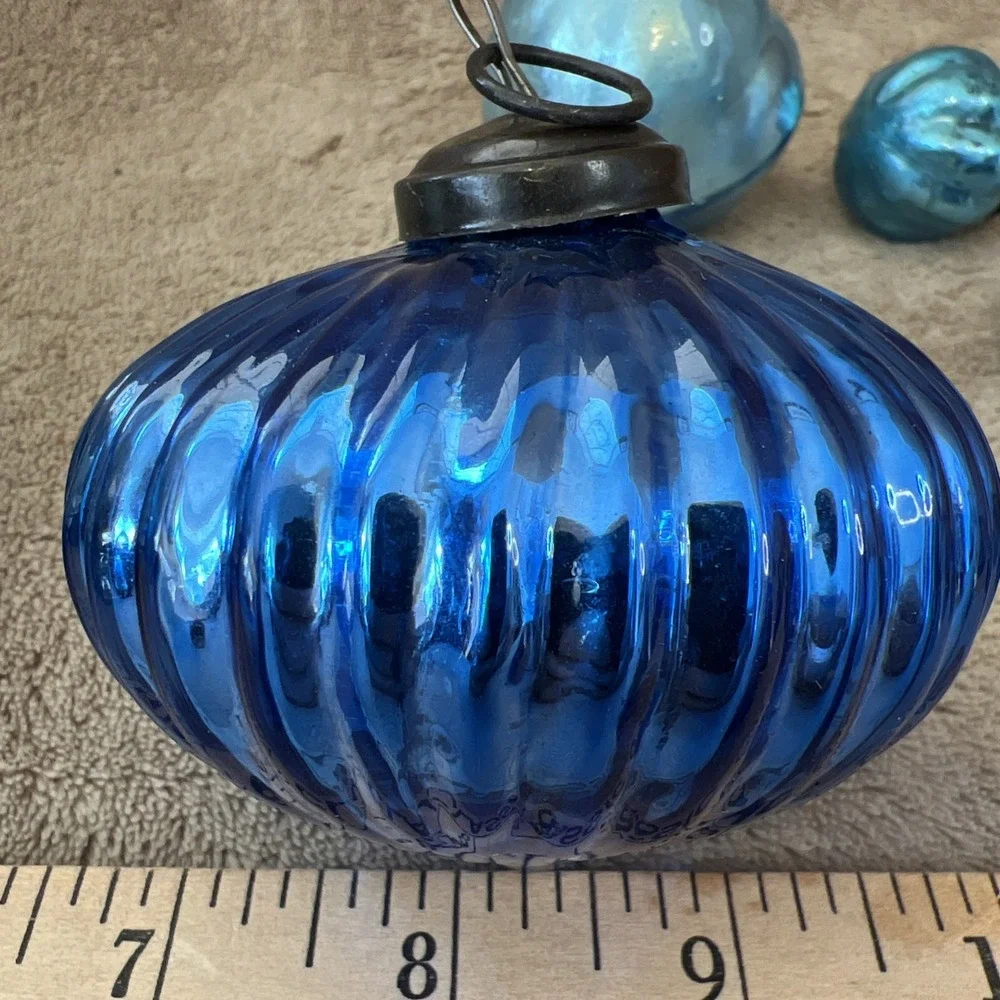 Vintage Ribbed German Kugel Style Mercury Glass Lot‎ of 7 Christmas Ornaments